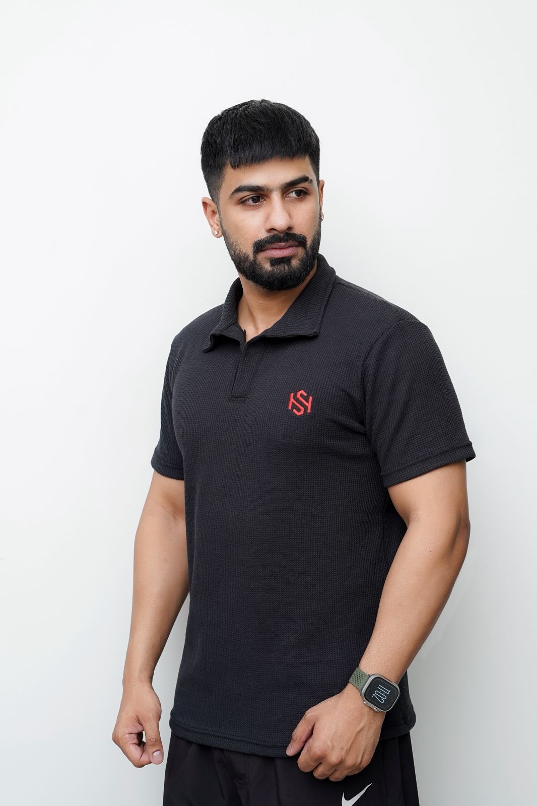 Black Knitted polo T SHIRT