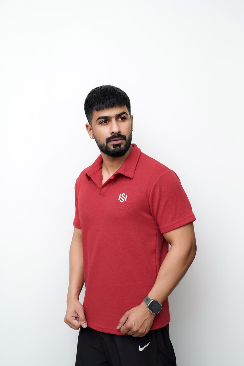 Red Knitted polo T SHIRT