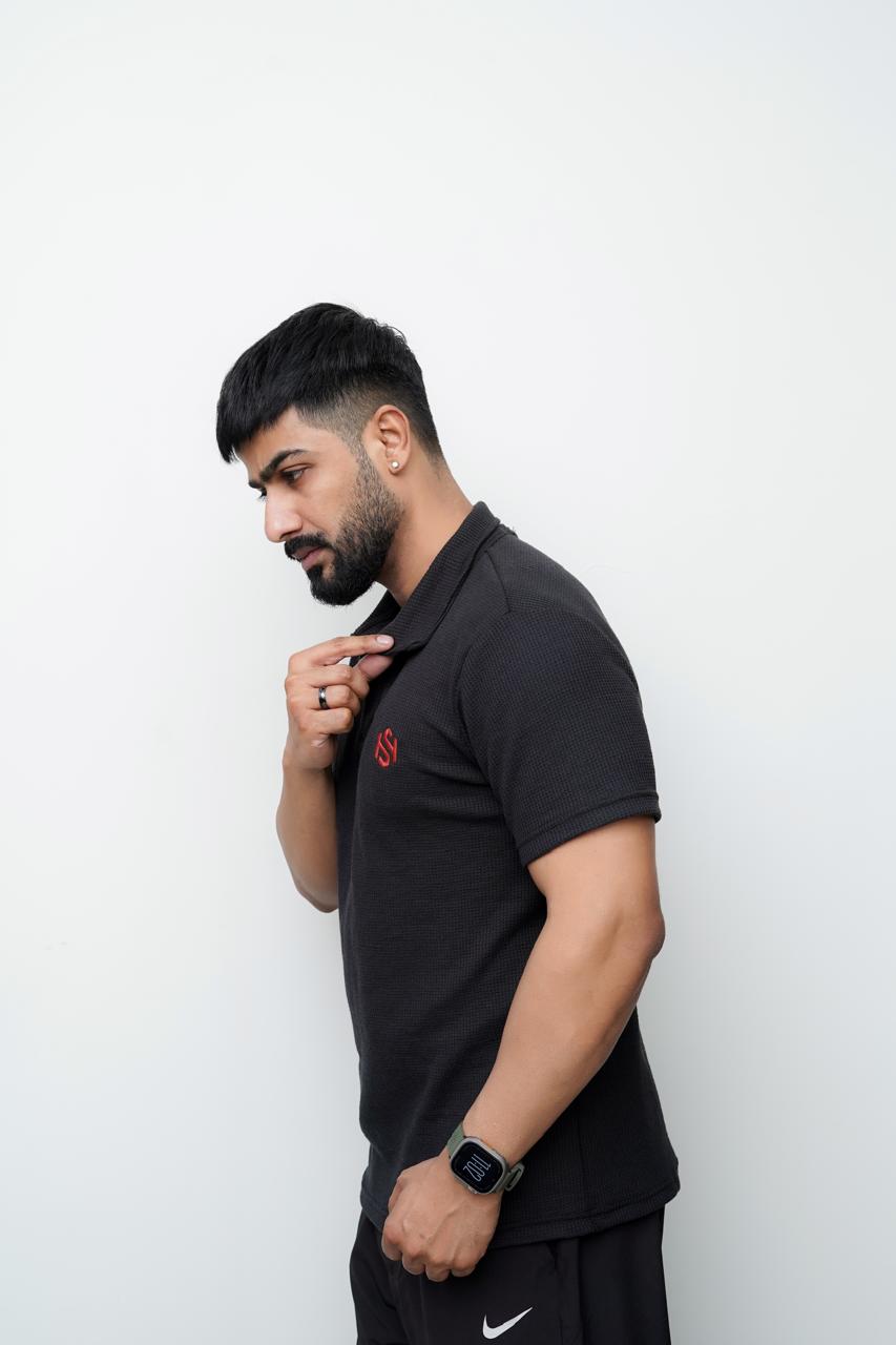 Black Knitted polo T SHIRT