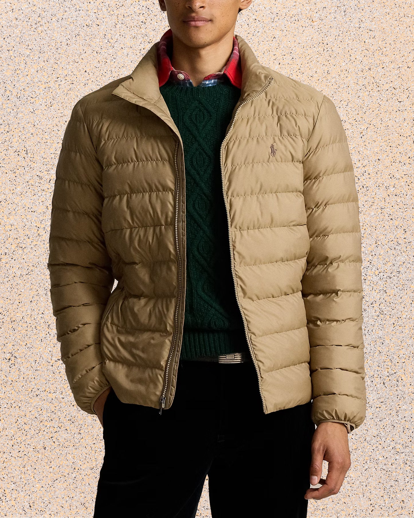 Full Sleeves Puffer Jacket  Beige