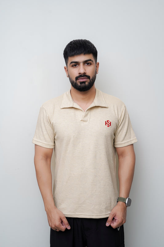 Beige Waffle Knit Polo