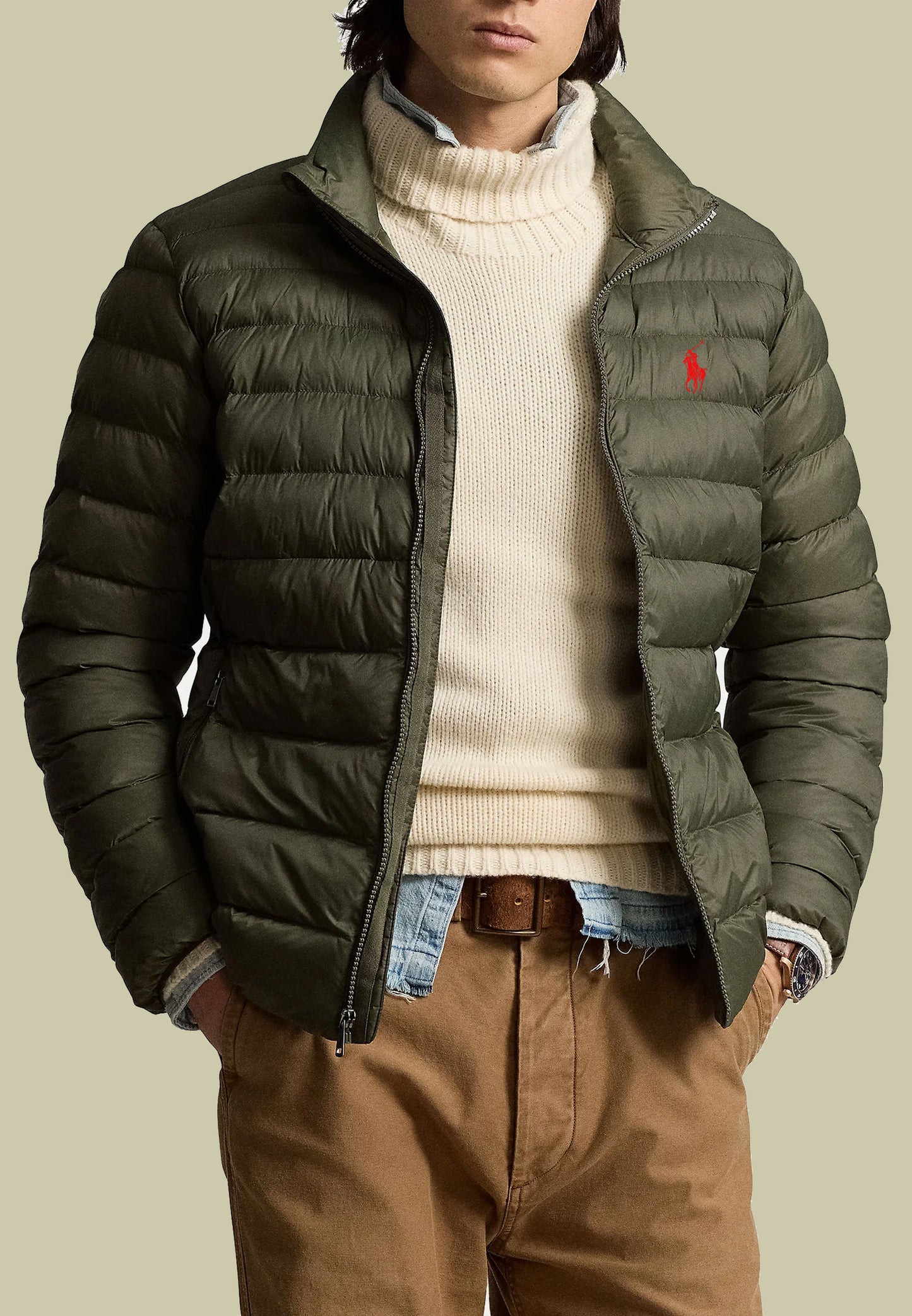 Full Sleeves Puffer Jacket Black Olive green