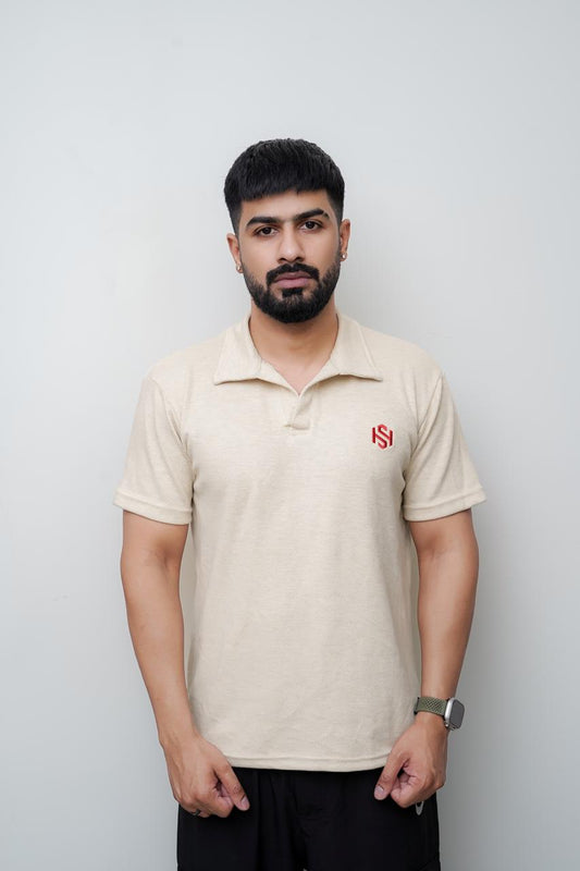 Beige Knitted polo T SHIRT
