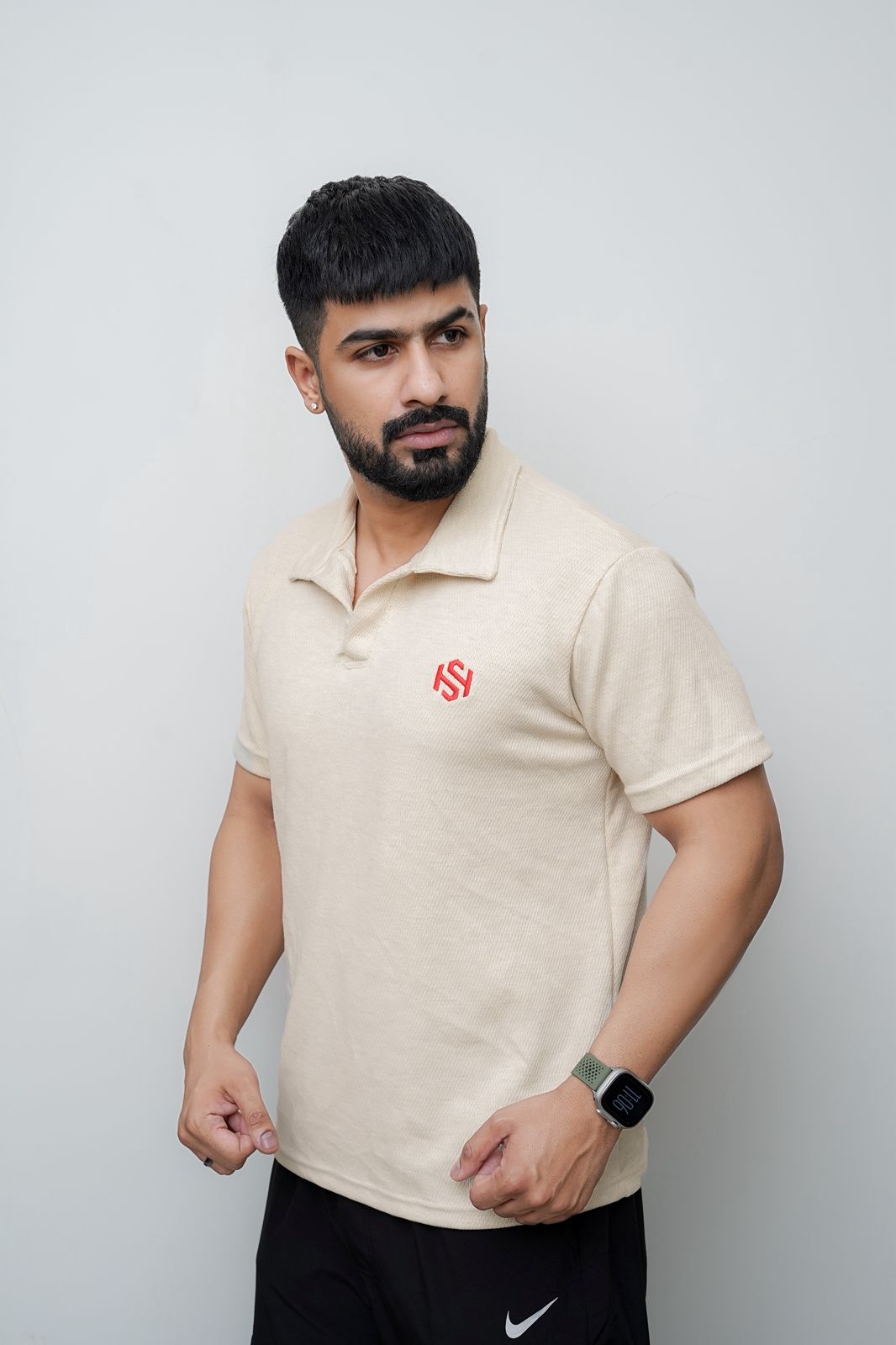 Beige Knitted polo T SHIRT