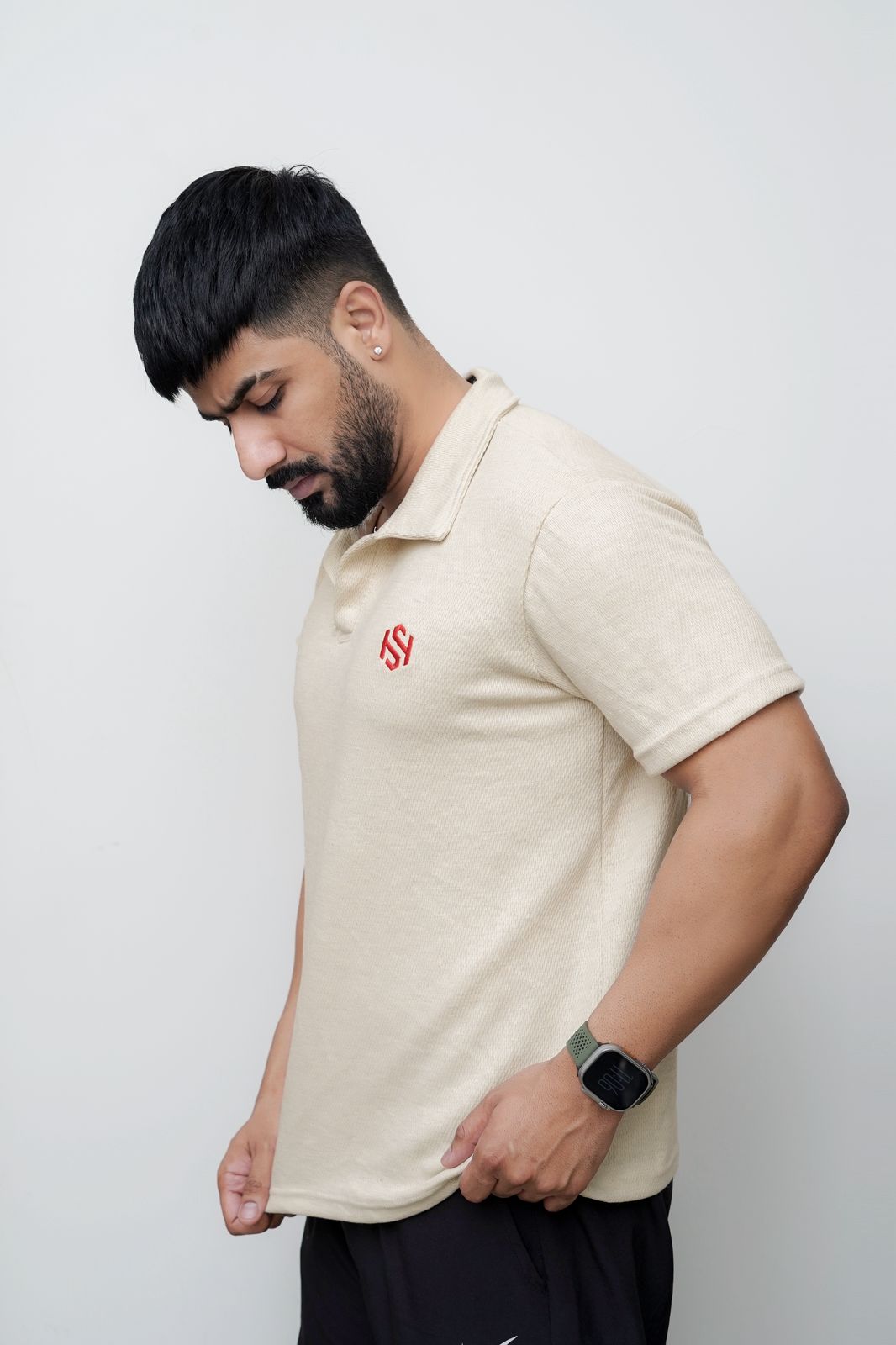 Beige Knitted polo T SHIRT
