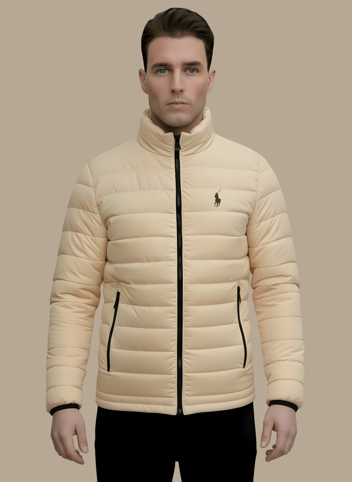 Full Sleeves Puffer Jacket Beige