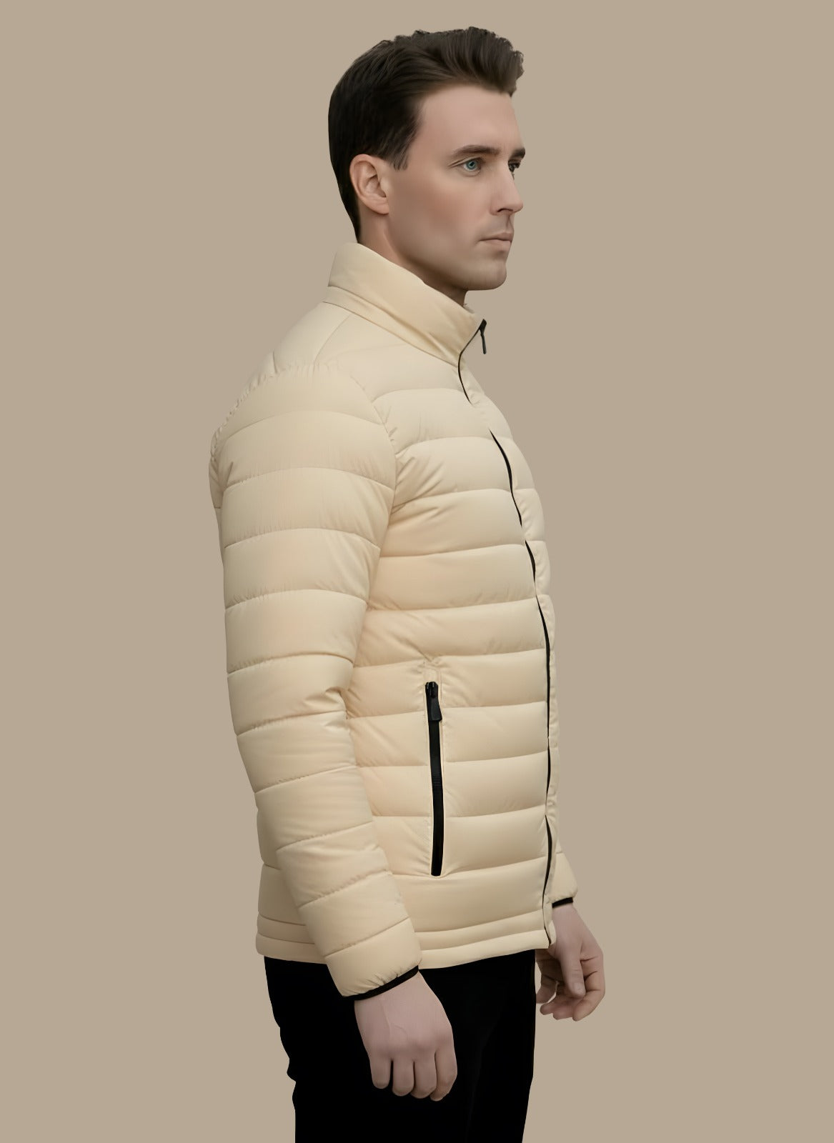 Full Sleeves Puffer Jacket Beige