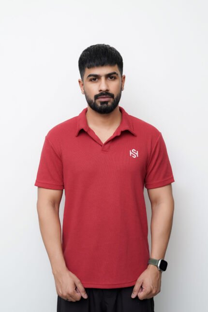 Red Waffle Knit Polo Shirt