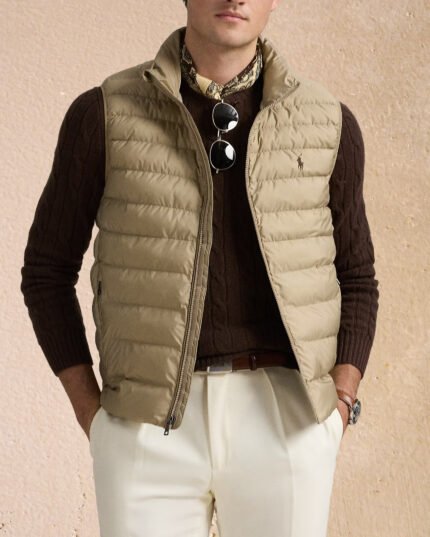 Beige Sleeveless Puffer Jacket