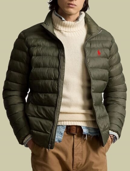 Olive Green Full Sleeves Puffer Jacket