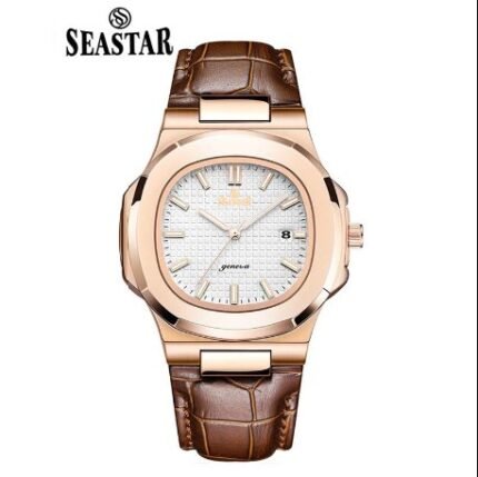 Seastar Rose Gold Brown Leather Strap Watch