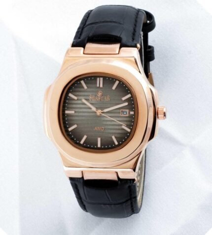 Seastar Rose Gold & Black Leather Watch